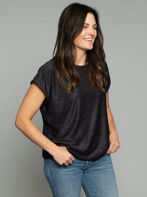The Relaxed Tee - Black Stripe / Black
